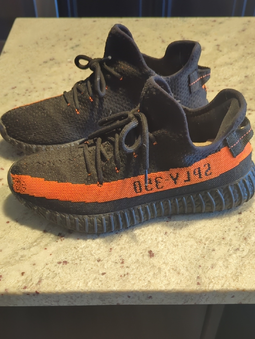 Adidas Yease Black and Orange Knit Lace-Up Sneakers
